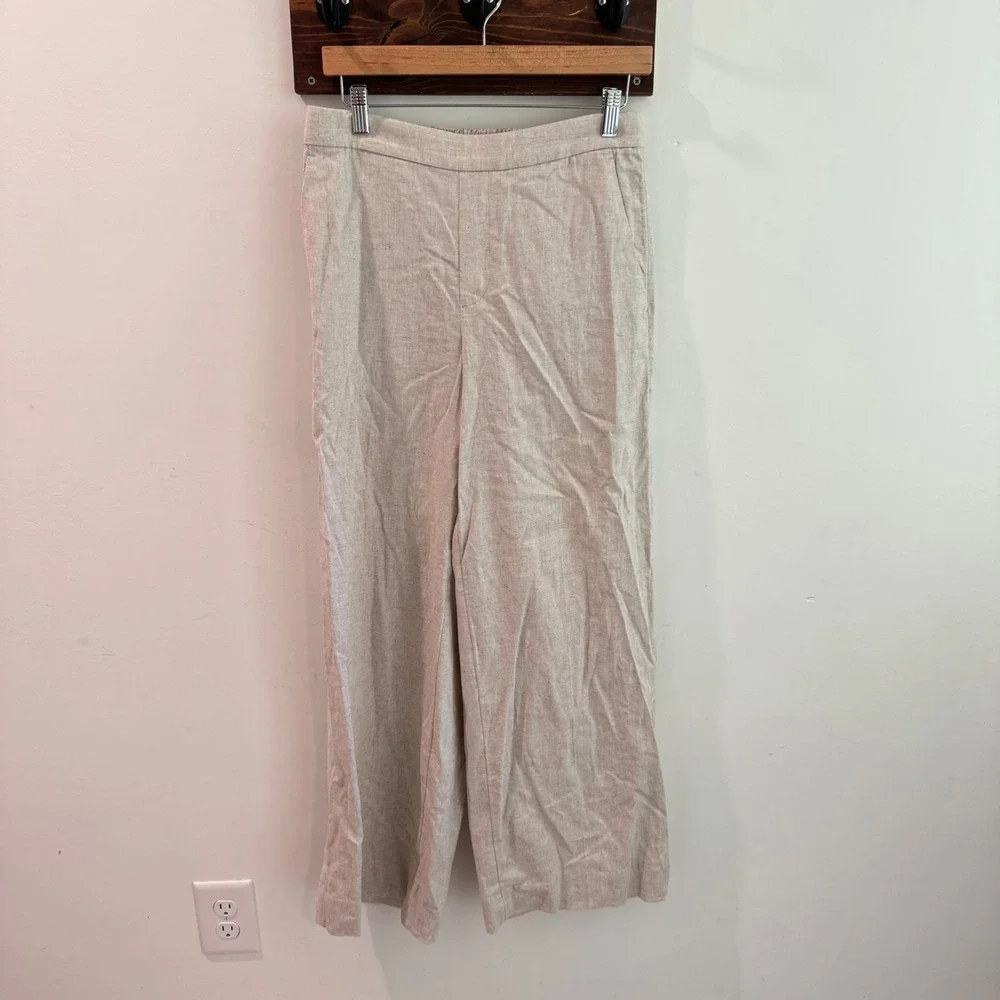 Banana Republic Hayden Wide Leg Linen Blend Pants Flax Beige Womens Small